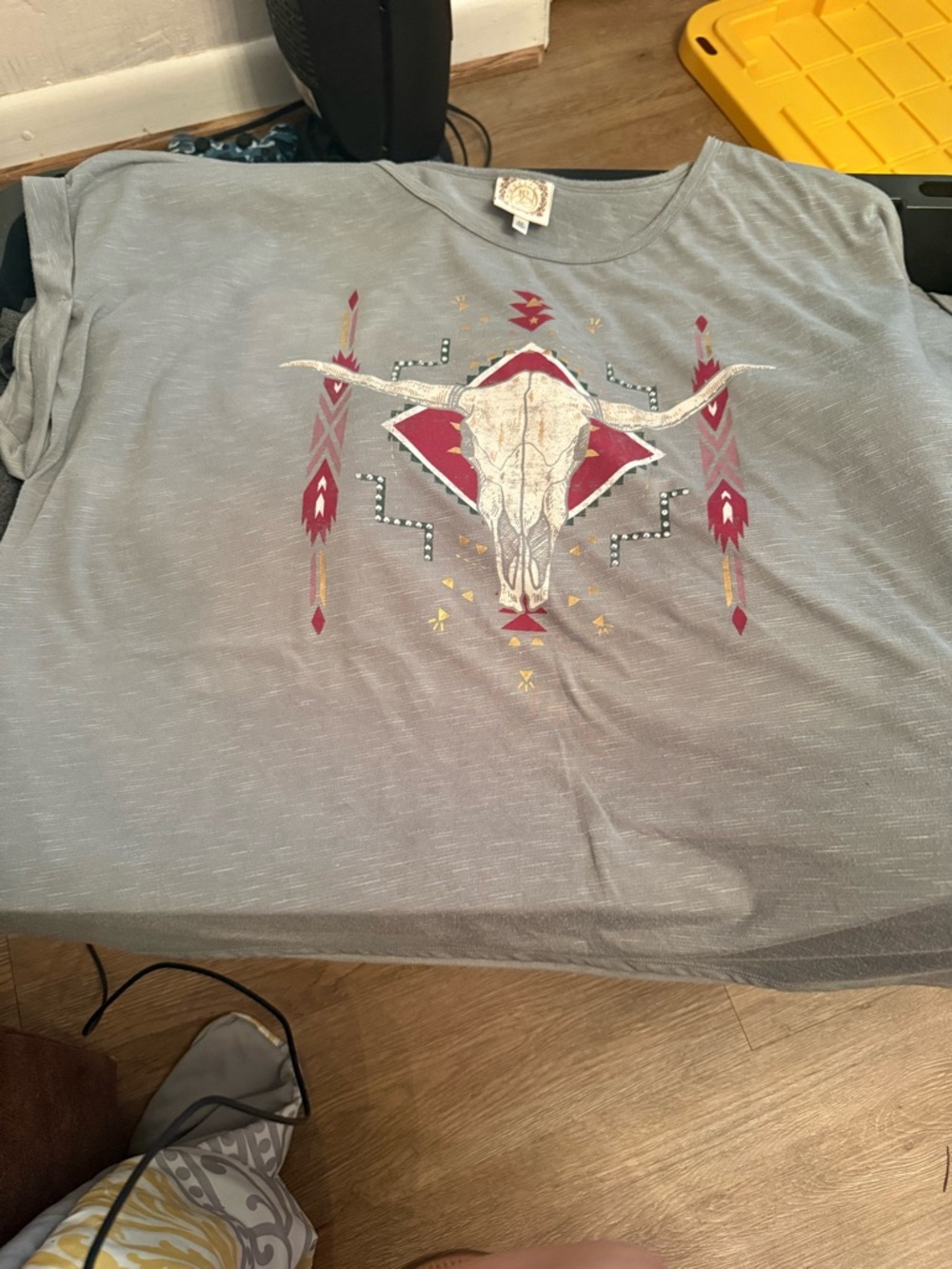 Women's Grey Graphic Skull Aztec Tee